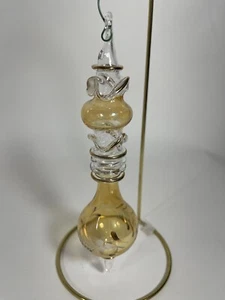 Blown Art Glass Finial Etched Floral Christmas Tree Ornament Gold/Amber 7.25 #7 - Picture 1 of 5