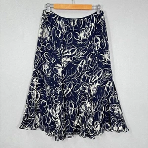 Ralph Lauren Skirt Womens 8 Petite Blue Floral 100% Silk - Picture 1 of 12