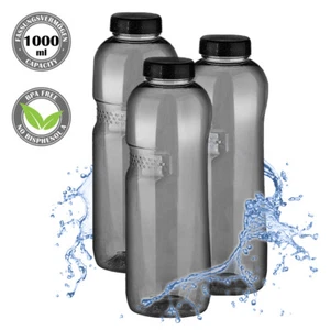 3 Stück Tritan Trinkflasche 1 Liter Wasserflasche Flasche Kavodrink schwarz - Bild 1 von 7