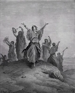 Gustave Dore 1800er religiöser Holzschnitt Jephthahs bedauerliches Gelübde gerahmt signiert Echtheitszertifikat - Bild 1 von 2