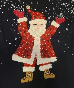 Susan Bristol Weihnachten Urlaub Santa schwarz Pullover (L) Pailletten Schnee bestickt - Bild 1 von 22