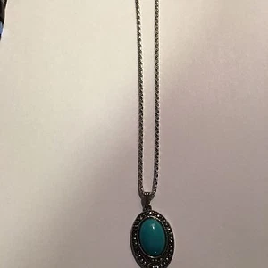 TIBETAN SILVER TURQUOISE OVAL SHAPED NECKLACE-N805 - Picture 1 of 3