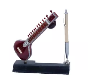 Instrumento Musical Decorativo de Madera Pluma Soporte con Espectáculos de Sitar - Imagen 1 de 8