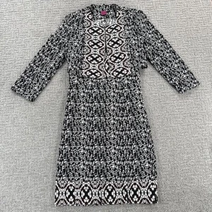 Save The Queen Dress Jacket Set Large L Brown White Black Sheath Stretch Womens - Picture 1 of 24