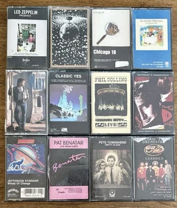 12 Classic Rock Cassettes, Used, Yes, Neil Young, Led Zeppelin, ELO, Starship, - Picture 1 of 1