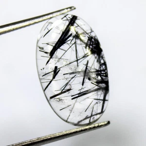 Natural Black Rutile Quartz Cabochon In Oval Shape 7.10 Carats 20x11x3 mm Size - Picture 1 of 7