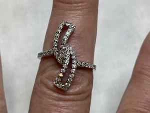 FANCY! Solid 10K WG .96 CTTW Natural Diamond Twisted Ribbon Cocktail Ring 8.25 - Picture 1 of 8