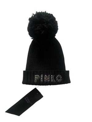 Cappello Berretto Pinko Pompon Lana Merino 100% Nero Taglia Unica - Immagine 1 di 4