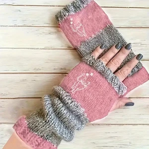 Gestrickte fingerlose Handschuhe WOLLALLERGIKER Marktfrauenhandschuhe Katze - Bild 1 von 3