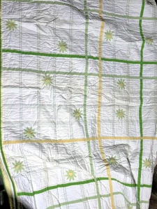 Pottery Barn Kids Green Yellow Embroidered Anna Floral Stripe Twin Quilt Stains - Picture 1 of 5