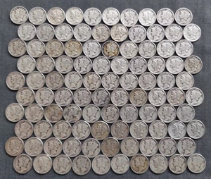 (100) Mercury Dimes ~Lot Various Dates, Grades, and Mint Marks ~ Free Shipping ~ - Picture 1 of 6