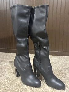 Franco Sarto Everest Boots Tall Knee High Stretch Block Heel Black 7.5 NIB - Picture 1 of 3