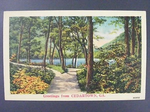 Tarjeta postal de lino Greetings From Cedartown Georgia GA Dirt Road Scene Trees 1930-45 - Imagen 1 de 2