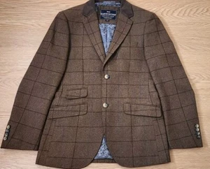 Harvey & Jones Jacket Mens 38R Brown Checkered Tailored Fit Wool Blend Professor - Picture 1 of 10