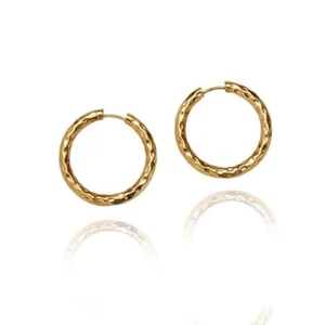 Orecchino donna cerchio huggie tondo struttura placcato oro 18 kt 18/25 mm antiappannamento - Foto 1 di 8