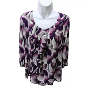 NWT East 5Th Ruffle Blouse Womens 2X Printed Office Casual Dressy 2010 - Picture 1 of 9