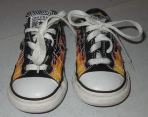 Converse Infant Baby Boy Girl Shoes Sz 6 Black Red Orange Flames Lace Up Toddler - Picture 1 of 10