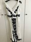 Women's Monsoon Long White/Black Lined Fit/Flare Cotton Dress  Size8uk New