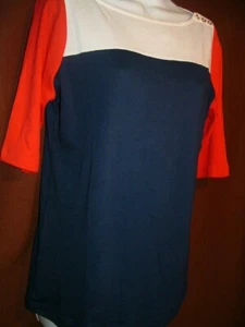 NEW NAUTICA 63994RK NAVY WHITE/RED TRIM ELBOW LENGTH SLEEVES COTTON KNIT TOP M - Picture 1 of 2