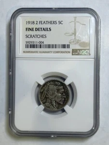 1918 5C Indian Head Buffalo Nickel 2 Feathers Fined Details - Picture 1 of 5