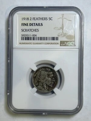 1918 5C Indian Head Buffalo Nickel 2 Feathers Fined Details - Image 1 of 4