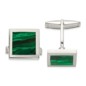925 Sterling Silver Malachite Cufflinks - Picture 1 of 5