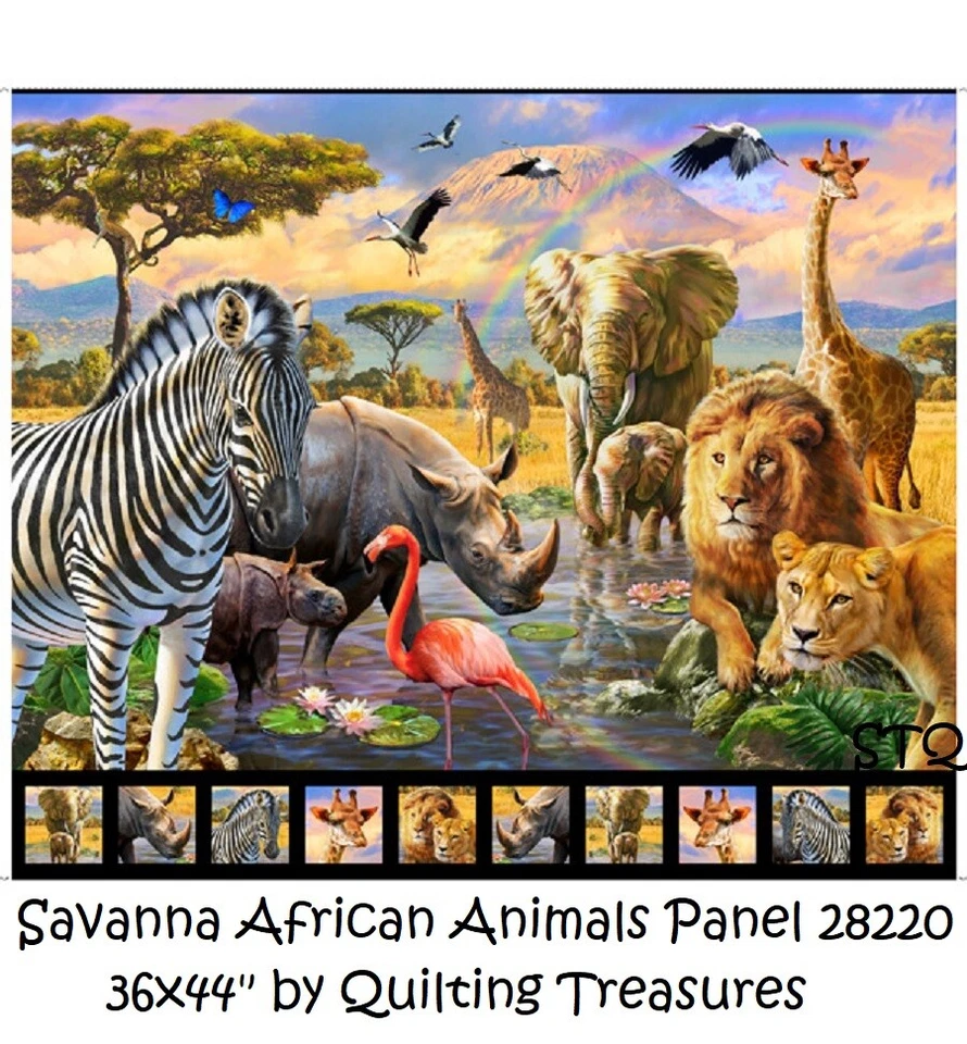 Artworks XVIII Savanna 非洲动物面板 36x44 棉被织物 QT 织物 — 第 1/4 张图片