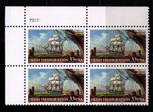 US USA Sc# 3286 MNH FVF PLATE # BLOCK Irish Immigration Sailing Ship New York - Picture 1 of 1