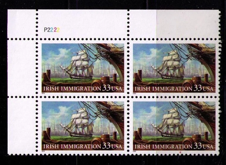 US USA Sc# 3286 MNH FVF PLATE # BLOCK Irish Immigration Sailing Ship New York  - Image 1 of 1