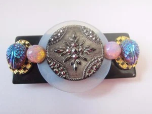 Vintage Custom OOAK Artist Czech Glass Bar Pin Brooch Borealis Iridescent - Picture 1 of 6