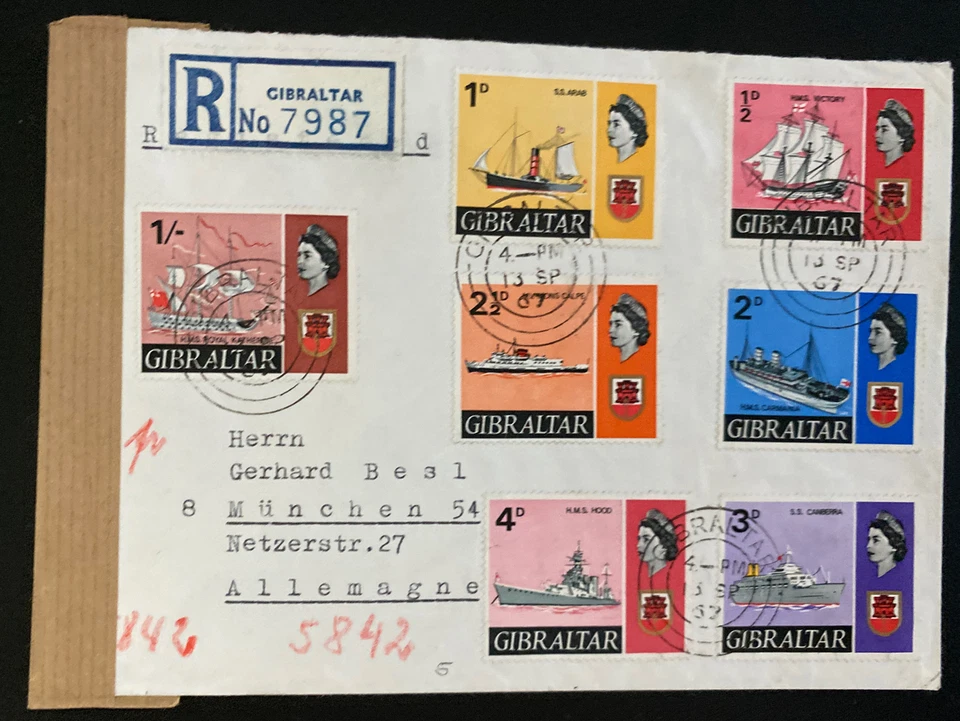 Gibraltar 1967 primer día cubierta FDC a Munich Alemania Foto 1 de 2