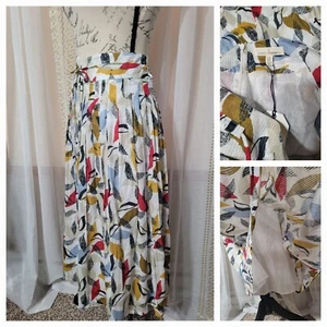 Seasalt Cornwall Festival Bunting Pleated Midi Skirt Monoprint Leaf US W's Sz 8 - Picture 1 of 19