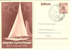 Germany Olympic Sailing stationery Kiel 1936 with Olympic first day cancel - Picture 1 of 1