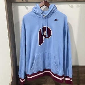 Retro Nike Philadelphia Phillies Center Swoosh Hoodie Size L Blue Read - Picture 1 of 15