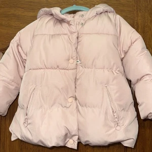 Zara Kid Size 3/4 Girls Light Pink Winter Fall Puffer Coat Jacket Removable Hood - Picture 1 of 3