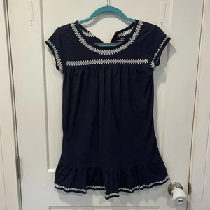 Vinyard Vines Dress Girls Medium Navy Blue Lattice Sundress Flowy Coverup - Picture 1 of 7