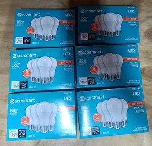 EcoSmart A19 Dimmable LED Light Bulb Soft White 100-Watt (Bulk Box 6packs Of 4) - Picture 1 of 3