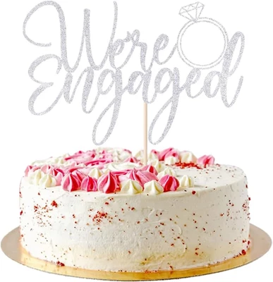 Topper de pastel We'Re Engaged para decoraciones de fiestas de compromiso, letrero de anillo comprometido, Br Foto 1 de 4
