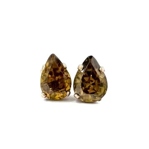 14ct 585 Rose Gold Stud Earrings W/ Natural Citrine - 7.2mm - Vintage 1980s - Picture 1 of 7