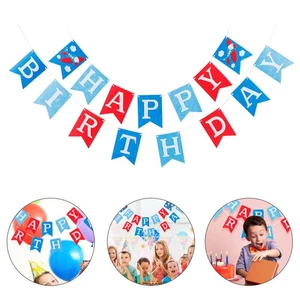  Birthday Party Decorations Banners for Boys Airplane Cake Toppers - Picture 1 of 12
