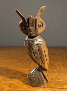 Hand Carved Owl Figurine Wood Carving Abstract Owl Handmade Wood Carved Owl - Picture 1 of 11