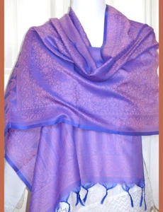 Chal, envoltura, estola tejido cachemira color violeta banaras - Imagen 1 de 7