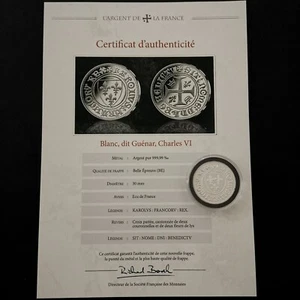 MEDAILLE 30mm ARGENT 999.99‰ REPLIQUE DU BLANC DIT GUENAR CHARLES VI / COPY / Av - Picture 1 of 3