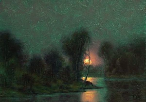 ORIGINAL TONALIST MOONLIT MOONLIGHT ANTIQUE STYLE LANDSCAPE PAINTING MAX COLE - Picture 1 of 1