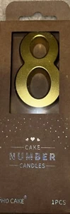 2.76 Inch Modern Gold 8 Number Birthday Candles Gold Number Candles Cake Number - Picture 1 of 1