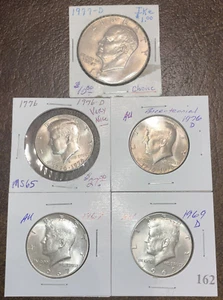 $1 Dollar IKE 1977D and .50c JFK 1967 1969D Silver & 2 1976D Bicentennial Coins - Picture 1 of 12