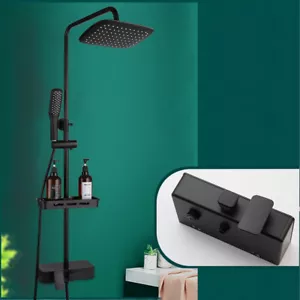 10" Matte Black Rain Shower Faucet Set 3-Way Mixer Tap Tub Spout Storage Shelf - Picture 1 of 12