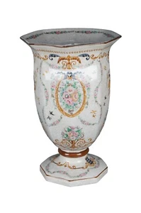 Chinese Armorial Porcelain Polychrome Footed Flower Vase Urn Neoclassical 15" - Picture 1 of 10