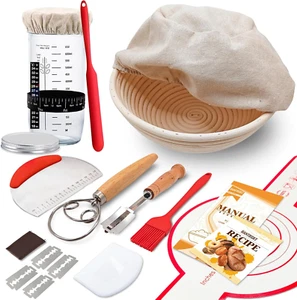 Complete Sourdough Starter Kit, Banneton Bread Proofing Basket with Glass Sourdo - Picture 1 of 12
