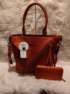 LE MIEL ORANGE CLASSIC EMBOSSED TOTE AND WALLET SET - Picture 1 of 10
